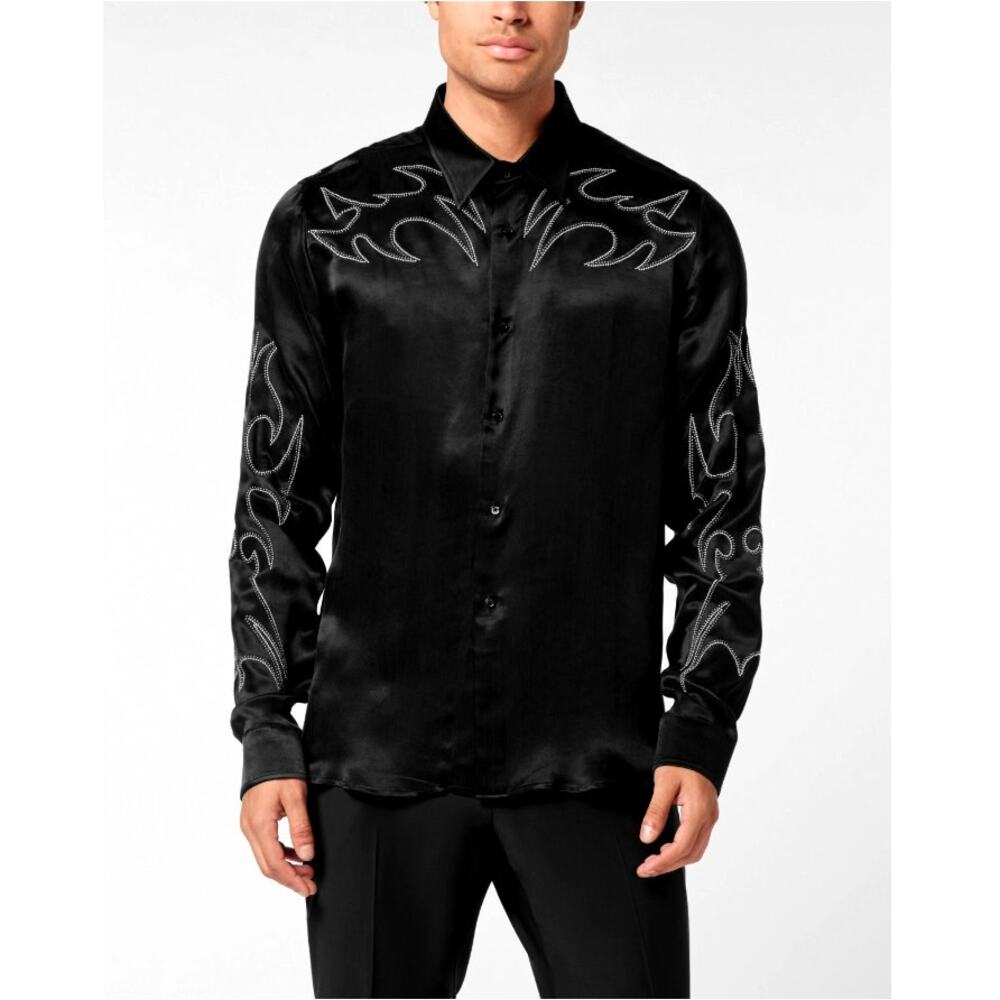 Philipp Plein Men's Black Embellished Texas Shirt Size XXL